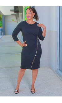RAYIO- Solid 3/4 Sleeve Dress with Side Zip