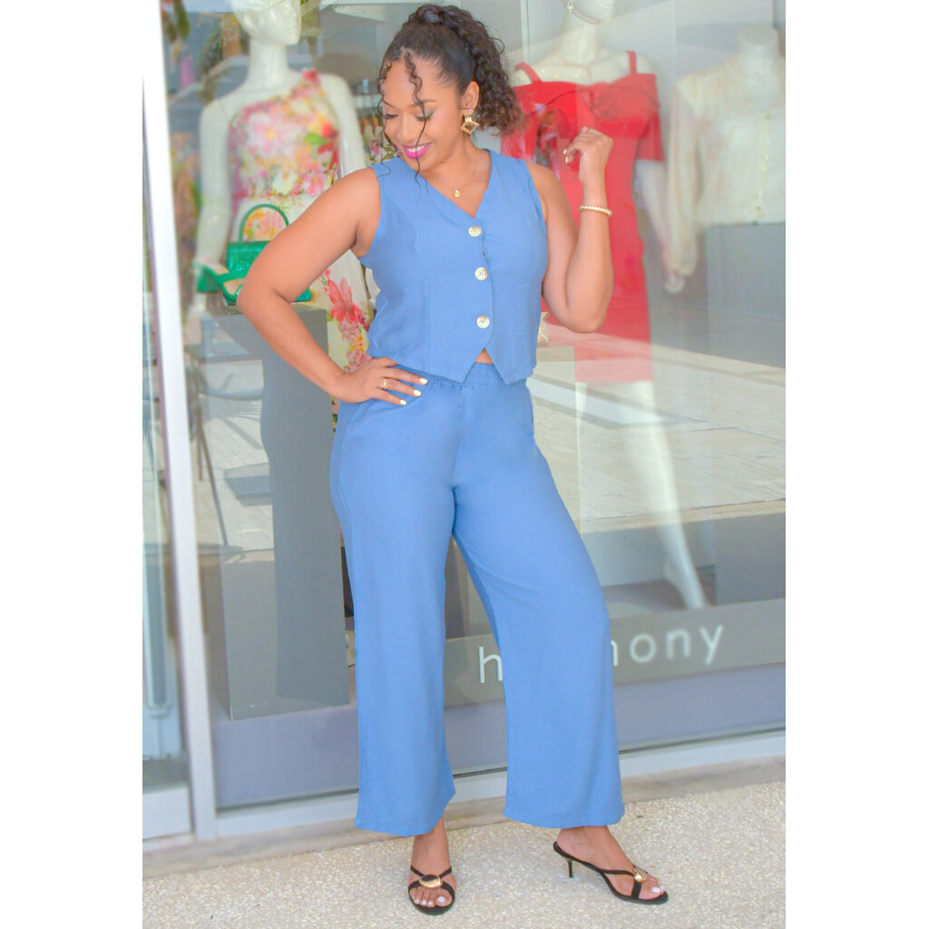 KRISHNA- Broad Strap Two Piece Pants Suit
