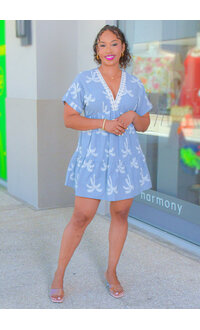 HYFVE KRAIN- V-Neck Embroidery Dress with Cuff Sleeves