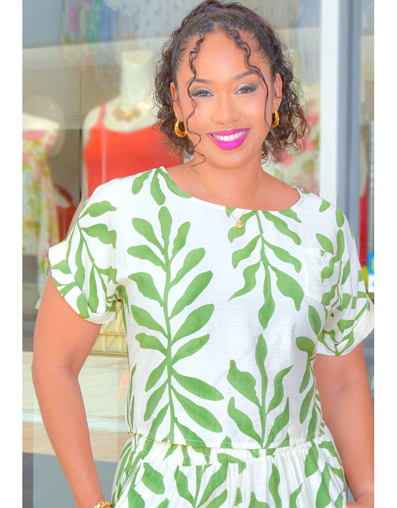 AZ KATTY- Palm Print Two Piece Pants Suit