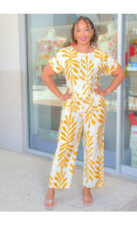 AZ KATTY- Palm Print Two Piece Pants Suit