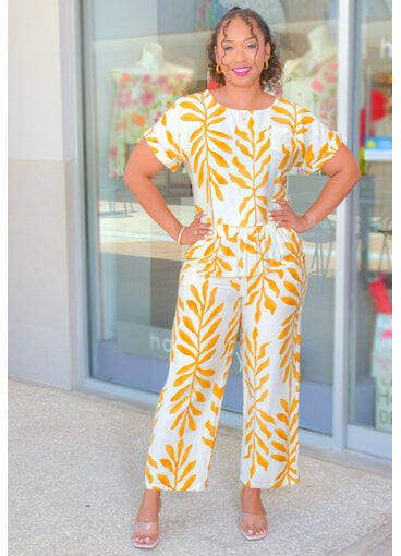 AZ KATTY- Palm Print Two Piece Pants Suit