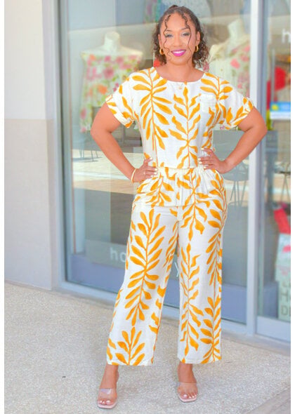 AZ KATTY- Palm Print Two Piece Pants Suit