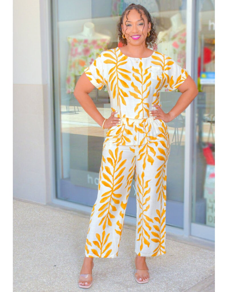AZ KATTY- Palm Print Two Piece Pants Suit