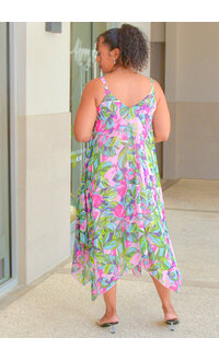 Nina Leonard FRIO- Floral Thin Strap Dress  with Points