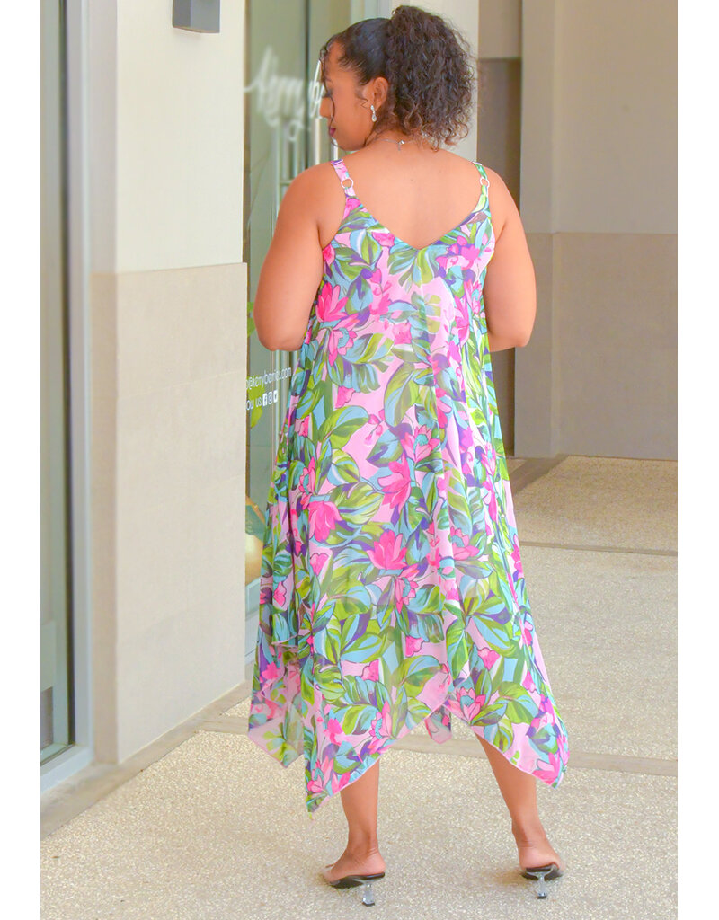 Nina Leonard FRIO- Floral Thin Strap Dress  with Points