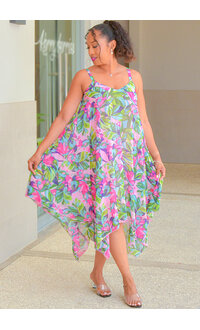 Nina Leonard FRIO- Floral Thin Strap Dress  with Points
