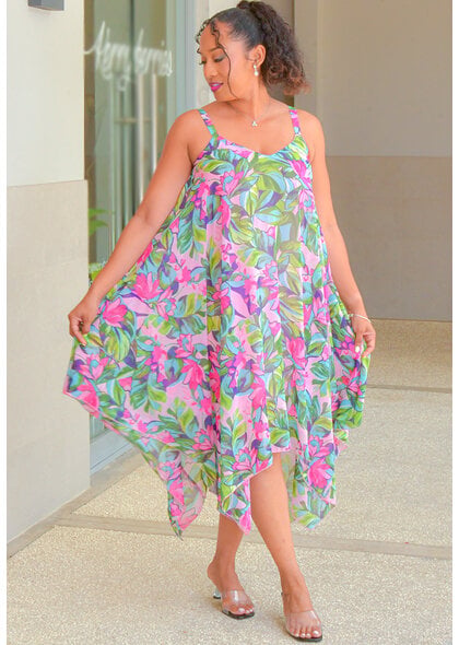 Nina Leonard FRIO- Floral Thin Strap Dress  with Points