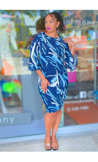 RIHID- Printed Double Bell Sleeve Dress