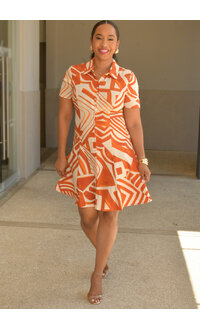 NANA- Printed Button Down Dress with Collar