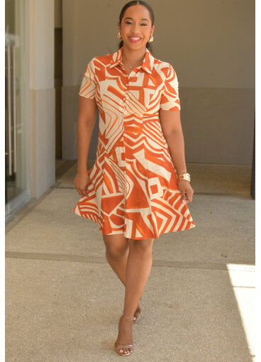 NANA- Printed Button Down Dress with Collar