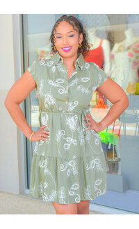 AZ KALEAH- Embroidered Cap Sleeve Dress