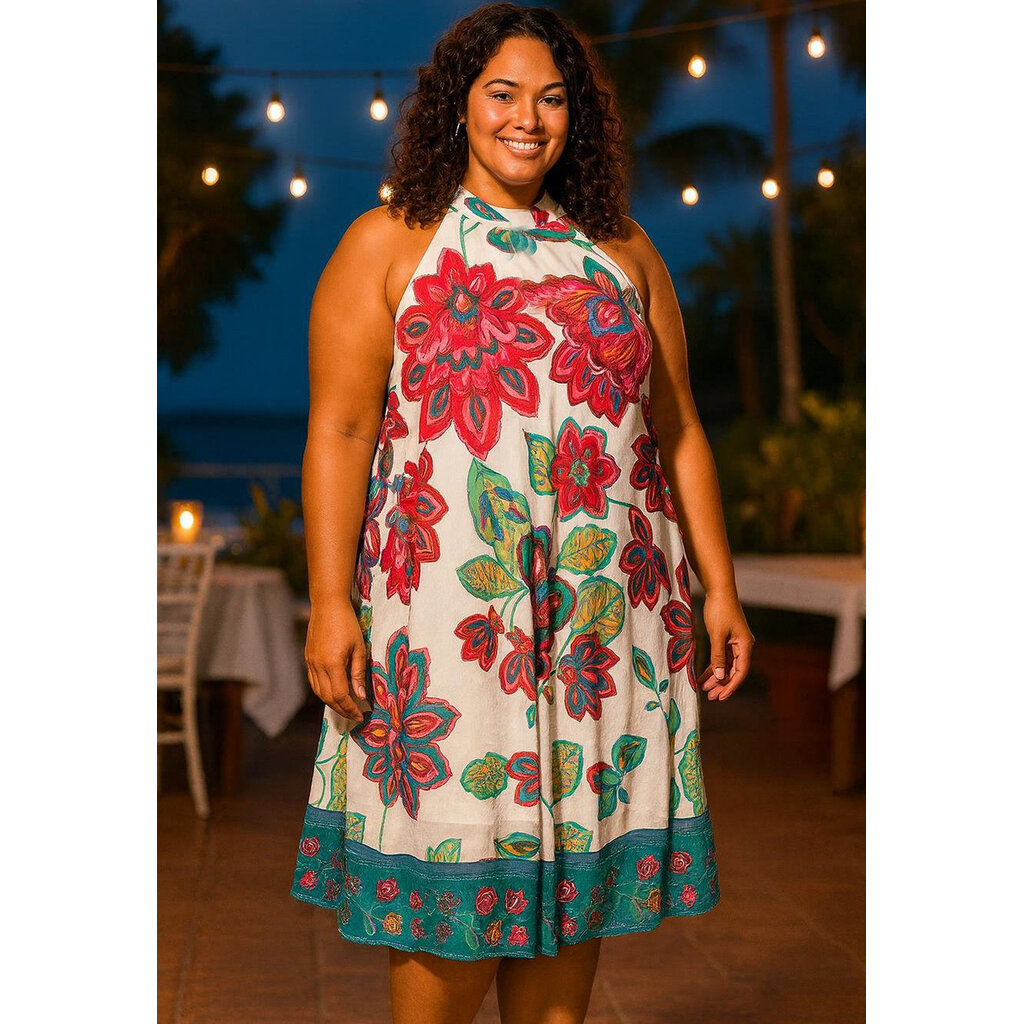 FLAVIA- Plus Size Mock Neck Dress with Overlay