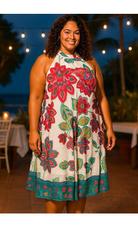 Signature FLAVIA- Plus Size Mock Neck Dress with Overlay