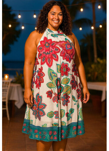 Signature FLAVIA- Plus Size Mock Neck Dress with Overlay
