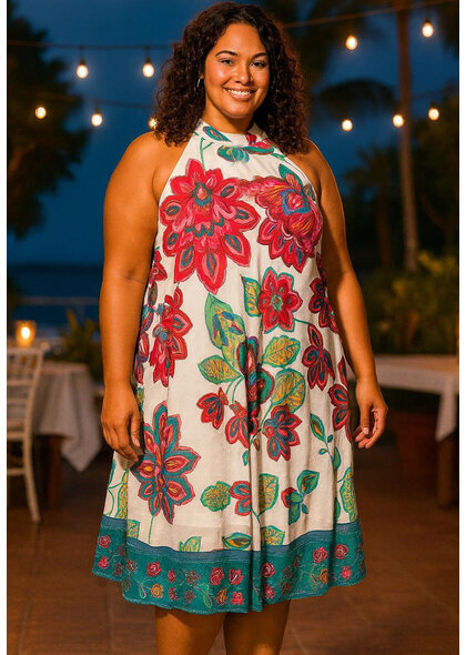 Signature FLAVIA- Plus Size Mock Neck Dress with Overlay