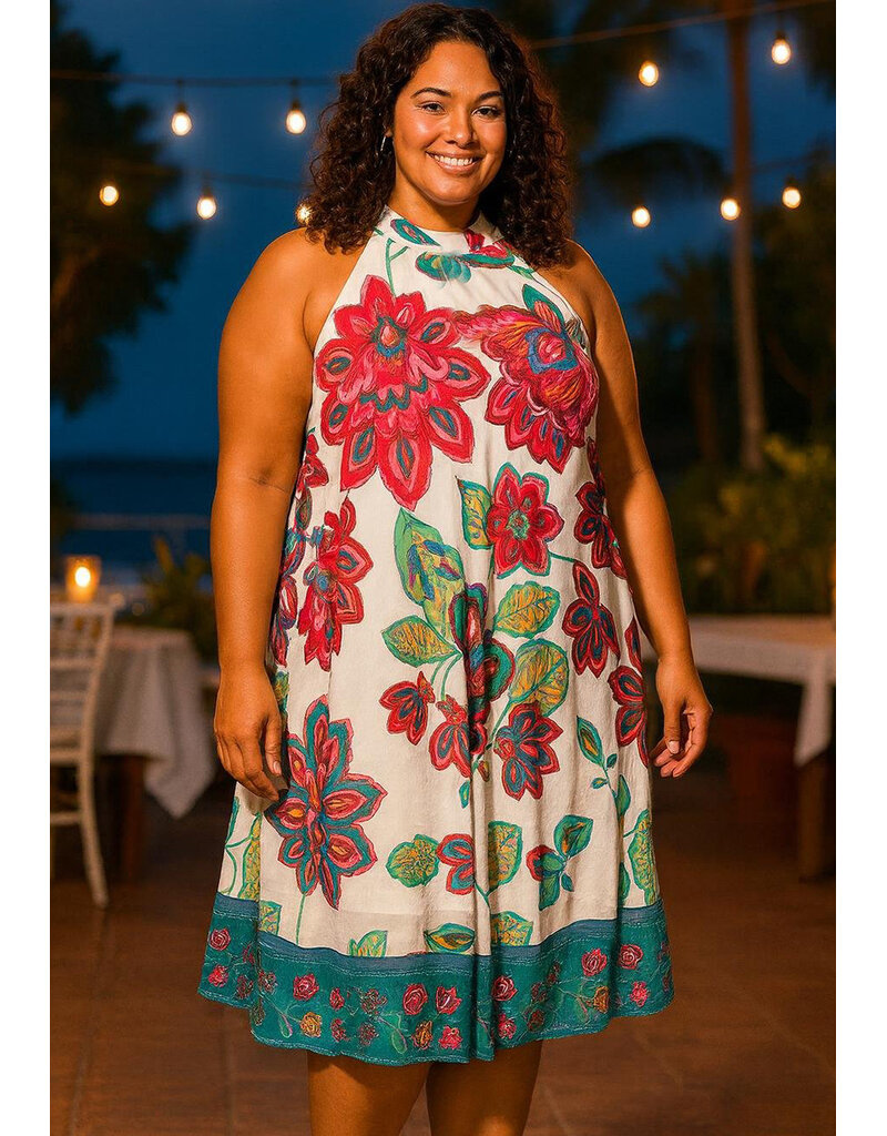 Signature FLAVIA- Plus Size Mock Neck Dress with Overlay