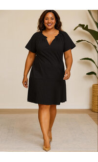 Signature KELSIE- Plus Size Pleated Hem Ruffle Neck Dress