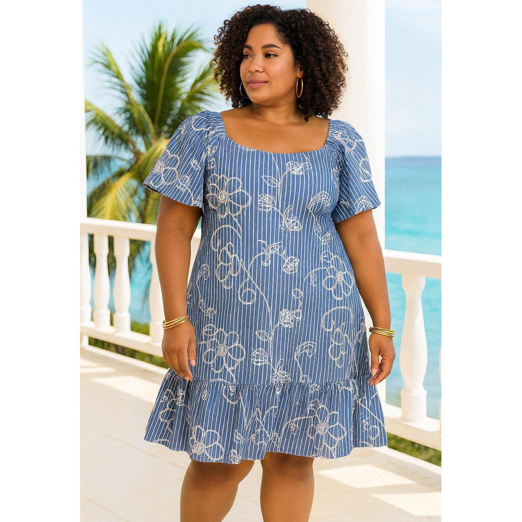 WINONA- Plus Size Embroidered Frill Hem Dress