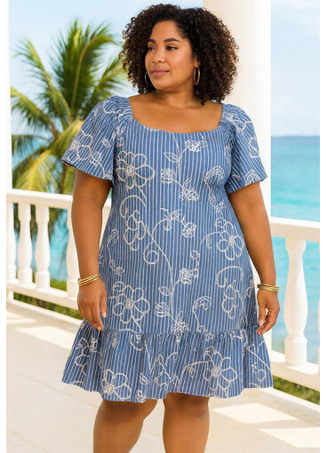 Signature WINONA- Plus Size Embroidered Frill Hem Dress