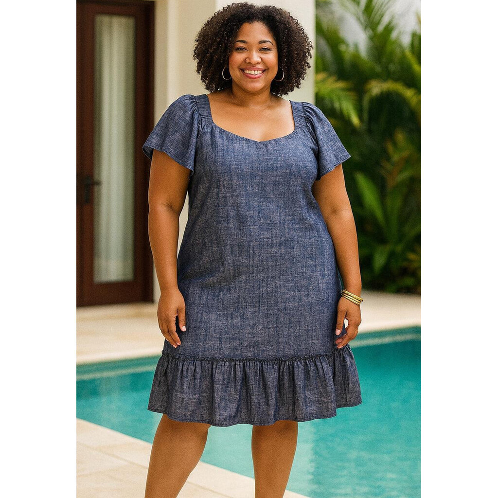 WINONA- Plus Size Solid Frill Hem Dress