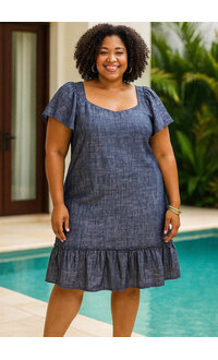 Signature WINONA- Plus Size Solid Frill Hem Dress