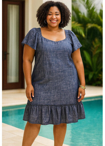 Signature WINONA- Plus Size Solid Frill Hem Dress