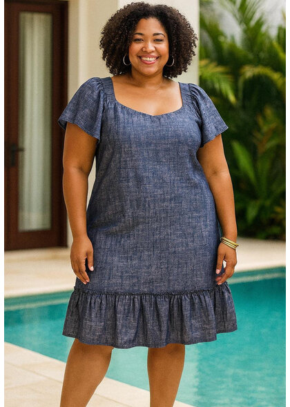 Signature WINONA- Plus Size Solid Frill Hem Dress