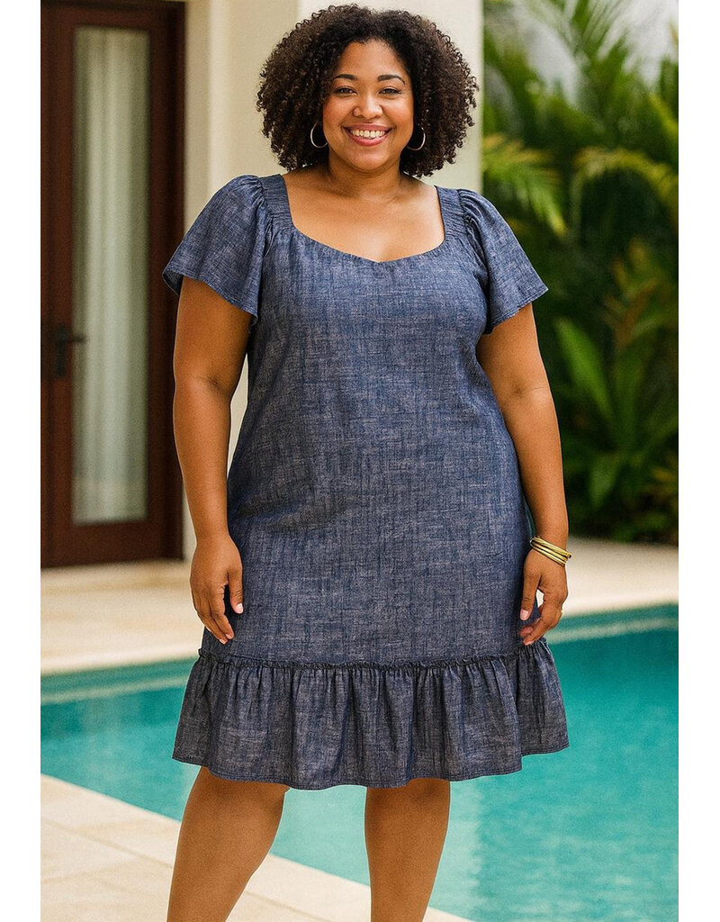 Signature WINONA- Plus Size Solid Frill Hem Dress