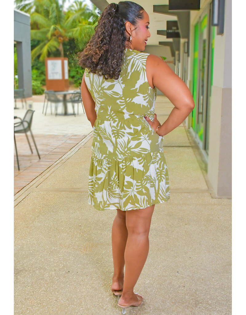 HARPER 241 GARPER- Printed Armhole Dress with Tie Neck