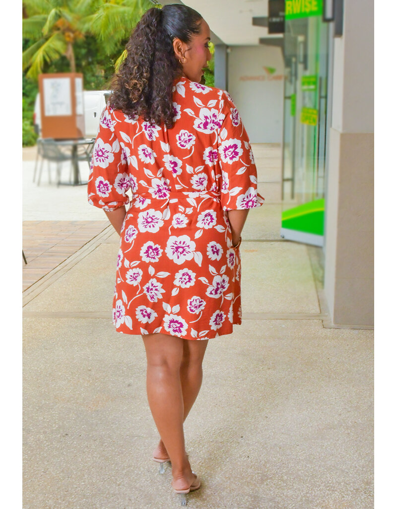 SPIN KADILIA- Floral Balloon Sleeve Dress with Band
