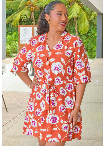 SPIN KADILIA- Floral Balloon Sleeve Dress with Band