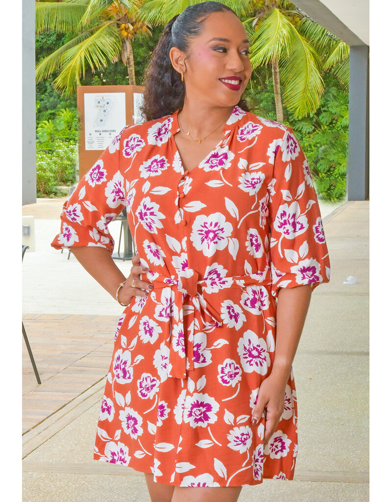 SPIN KADILIA- Floral Balloon Sleeve Dress with Band
