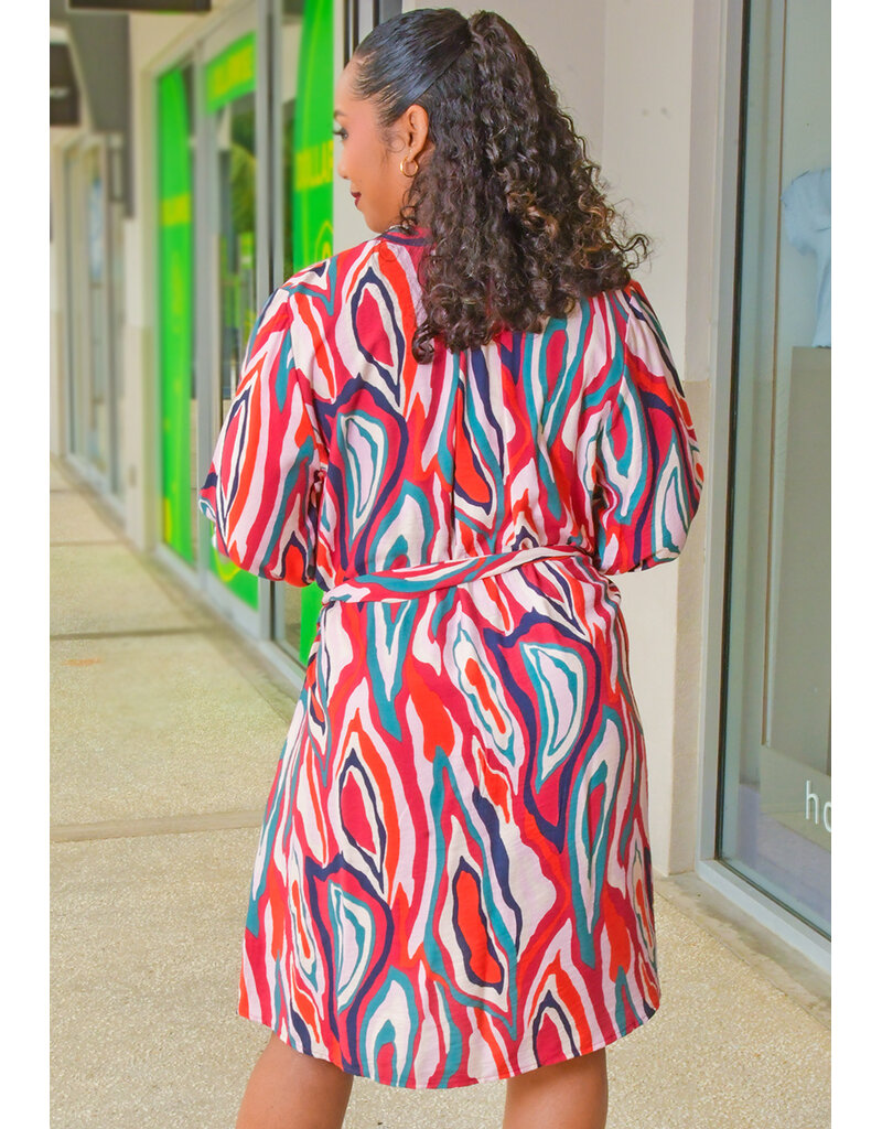 SPIN KADILIA- Printed Dress with Balloon Sleeves
