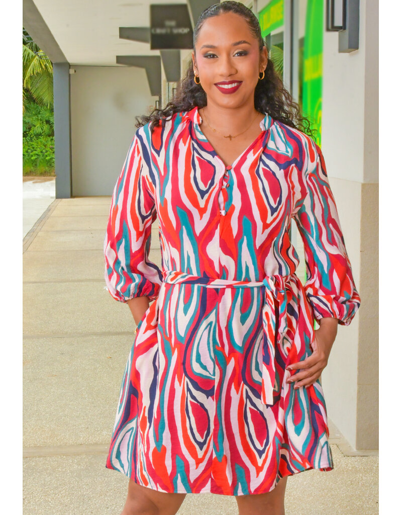 SPIN KADILIA- Printed Dress with Balloon Sleeves