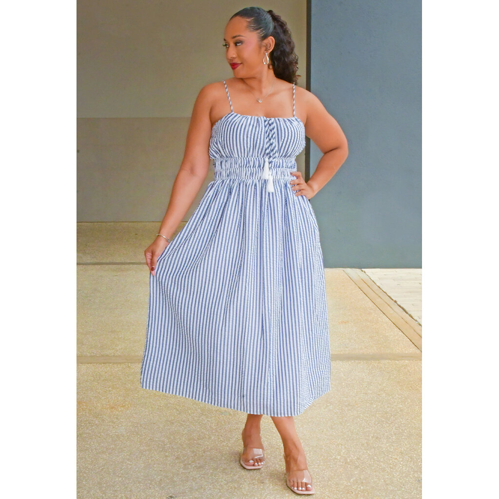 KEHELA- Stripe Elastic Waist Spagetti Strap Dress