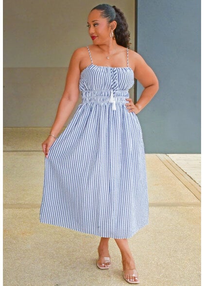 Julia Jordan KEHELA- Stripe Elastic Waist Spagetti Strap Dress
