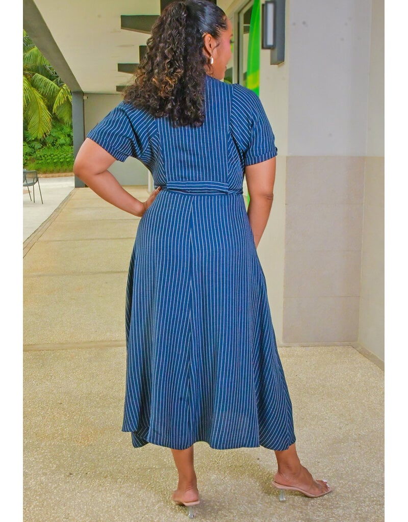 Maison Tara KIGGE- Stripe Botton Down Dress with Cuff Arms