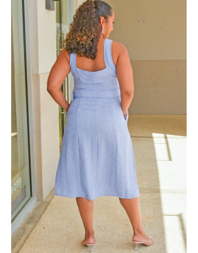 Nina Leonard KIMIK- Small Straps Button Down Dress with Belt