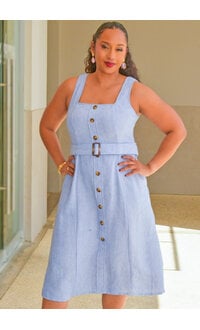 Nina Leonard KIMIK- Small Straps Button Down Dress with Belt