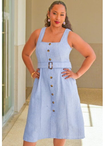 Nina Leonard KIMIK- Small Straps Button Down Dress with Belt