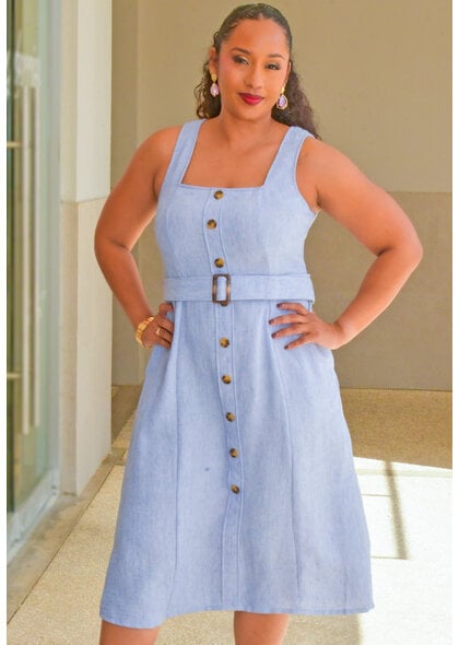Nina Leonard KIMIK- Small Straps Button Down Dress with Belt