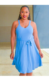 AZ KINDAY- Solid Small Straps V-Neck Dress with Band