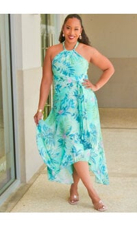 KINIA- Long Floral Armhole Hi-Lo Dress