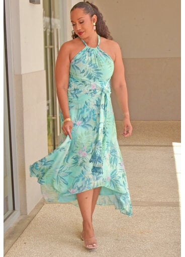 KINIA- Long Floral Armhole Hi-Lo Dress