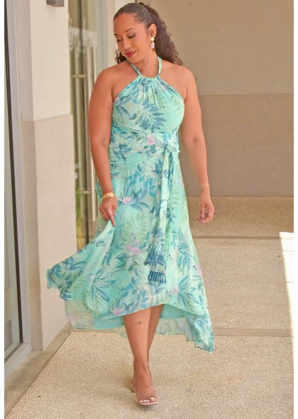 KINIA- Long Floral Armhole Hi-Lo Dress