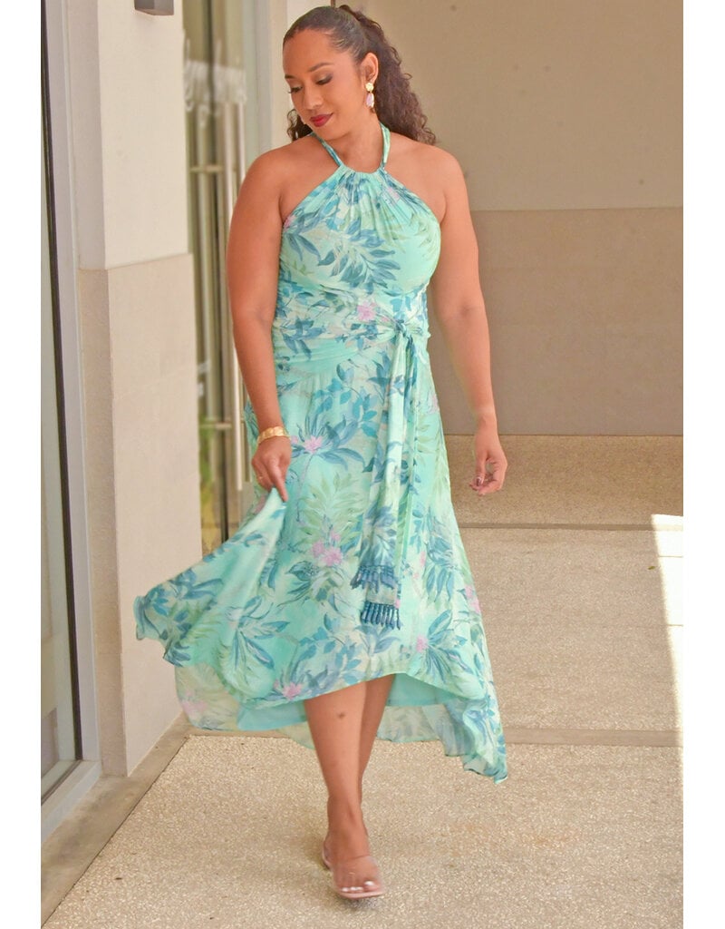 KINIA- Long Floral Armhole Hi-Lo Dress