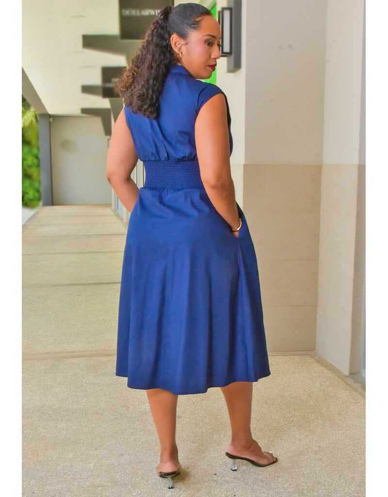 Sandra Darren KINIE- Solid Zip Front Dress With Elastic Waist