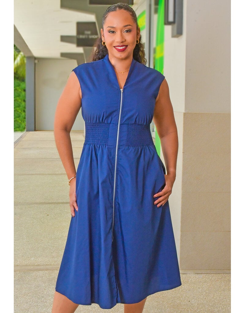 Sandra Darren KINIE- Solid Zip Front Dress With Elastic Waist