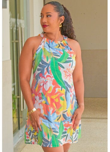 ZAC & RACHEL KITU- Printed Armhole Round Neck Dress